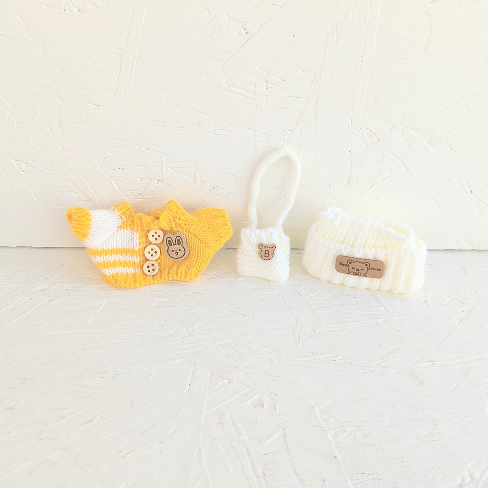 LABUBU | Yellow & White Knitted Doll Clothing & Accessories Set (Clothes Only)